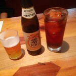 大入亭 - ノンアルコールビール１本目、ウーロン茶