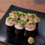 Sushi with onion and toro nokke