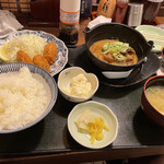 庄や - 夜定食〔カキフライ&もつ煮込み〕