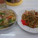 のざわ食堂 - あんかけ丼４８０円と焼きうどん３５０円　計８３０円≪2013年3月≫