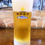 Yakiwo Kiwameru Hibi - 生ビール「サッポロ静岡麦酒」（￥650）。最初の一杯も、なんとなく地元感があるのは嬉しい