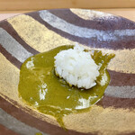 兄弟寿し - 佐渡 黒鮑 肝ソース シャリ投入〜