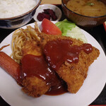 湯川食堂 - アジフライ定食¥620-