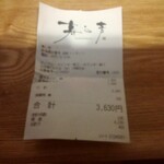 寿し芳 - レシート。