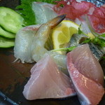 Take zaki - 刺身盛合せ（鯛、海老、鯖、ハマチ、イカ、なごや）