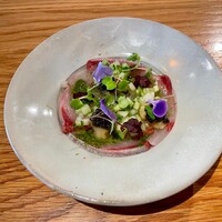 フナシェフ - 天然カンパチ 荏胡麻と山葵のソース