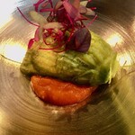 37+1 - 南瓜の花に詰めた鱧〜トマトのペースト