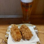 東池袋 魚金 - 取り敢えずのビールとお通しのクリームコロッケ☆