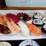 Fukusushi - 令和4年7月 ランチタイム
                      寿司定食 850円
                      にぎり7貫＋細巻4切れ＋お吸物＋フルーツ