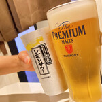 肉串専門店 肉乃 - 生ビールとレモンサワーでとりあえずは乾杯！