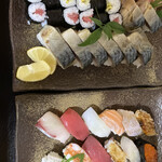 寿司処 福芳 - 握り盛り合わせとサバ寿司と巻物