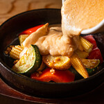 Seasonal vegetable cheese fondue