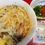 ラーメン二郎 - 汁なし半分＋ニンニク多め＋青ネギ海苔