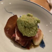 味のなかむら - ズンダ和え。イチジク、キクラゲ、生ハム。よく思いつきますよね。センス良いです。すごい。合うんです