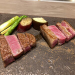 八重洲 steak & seafood 鉄板焼き 一心 - バランスの良い火入れ　ヒレ、サーロイン
