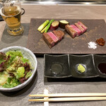 八重洲 steak & seafood 鉄板焼き 一心 - バランスの良い焼き、出汁タレ、ワサビ、醤油