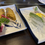 きっちん榮楽 - 辛子蓮根
ほかほかカリカリで美味しい

平目の刺身
新鮮でコリコリです
えんがわ付きなのもGOOD