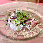 リストランテ アクアパッツァ - 冷たい前菜（千葉県産ショッパ（カンパチ幼魚）のカルパッチョ）