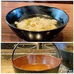 たでの葉 - 鮎の炊き込みご飯
      下は鮎のお出汁
      まぁここにも鮎が登場しました！
      お代わりには鮎のお出汁をかけてサラサラっと茶漬け風でいただきました。