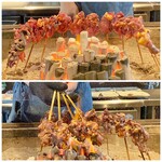 たでの葉 - スッポンを焼く頃には炭にも大分火が入り、赤々と燃える炭が多くなりました！
      
      下の写真は、焼き上がったスッポンにタレを付け炭火にあてながら仕上げの段階です♪