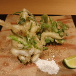 神保町 傳 - 白魚と友人が取る富士山麓の沢の芹の掻揚げ