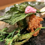 神保町 傳 - 鰆焼き　菜の花や桜の春野菜　雑魚味噌