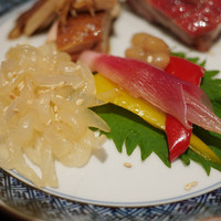 赤坂璃宮 銀座店 - くらげの和え物とパプリカとミョウガのおひたし
