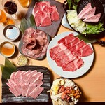 Yakiniku (Grilled meat) shabu shabu ◆ [2 hours all-you-can-eat and drink] ◆ Kuroge Wagyu beef Yakiniku (Grilled meat) {premium kalbi} & shabu shabu {marbled Kuroge Wagyu beef}