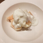 山梨レストラン メリメロ - 桃とクリームチーズのデザート