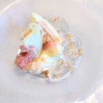 La Brianza - いちじく白ワインシャンティクリーム白ワインジュレ紅茶のグラニテ。涼しげ美しいドルチェありがとうございます☆