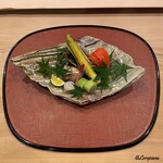 御料理 寺沢 - 太刀魚焼､石川小芋､油目砧巻､幼雌穂､栄螺､鞘豌豆､酸漿