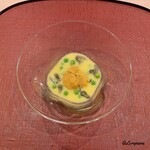 御料理 寺沢 - 車海老､蓴菜､碓井豌豆､生海胆の玉蜀黍の摺り流し