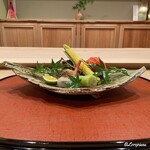 御料理 寺沢 - 太刀魚焼､石川小芋､油目砧巻､幼雌穂､栄螺､鞘豌豆､酸漿