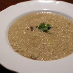 Cream risotto with rich porcini sauce and mushrooms