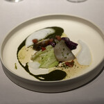 Restaurant Le Proust Miura - 黒鮑のソテー　シェリーとビネガー風味のブール・ノワゼット　鮑肝とグリーンペッパーのソース。