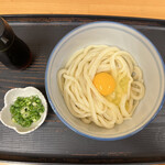 ふる里うどん  - 釜玉うどん、ねぎ、出汁しょうゆ---==三＼＿／