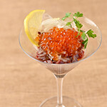 Horse meat and salmon roe carpaccio