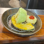 そば くら富 - 天麩羅セット　ハモ梅肉、白茄子、南瓜