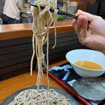 そば くら富 - 石臼一回挽きの玄挽きぐるみ、殻ごと粗挽き粉使用でも細くそして長く繋がる十割蕎麦切りは芸術的