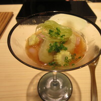 鮨 昇 - 「新白子と茄子・ヤングコーンの前菜」