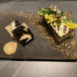 北海道焼肉 北うし - ツブとあおさのテリーヌ、知床和牛