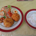 京町クロケットファミリー - コロッケランチ (クリームコロッ+ 牛すじコロッケ)ライス大盛り