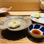 日本橋 蕎ノ字 - ◎蕎麦がき
      ☆そばの粗挽きは風味豊かな味。生わさびと濃いめの蕎麦つゆで。