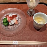 御所 岩さき - 食前酒と前菜　鱧の落としと鱧の子