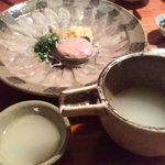 ん。 - カワハギ刺しと濁り酒