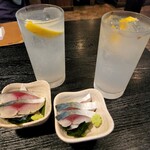 一福 - レモンサワーと付きだしの〆さば