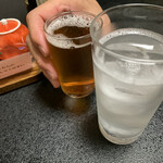 鮨よし - お互い車なのでノンアルで乾杯  旦那さんのは水ではありませんよ。ノンアルのチューハイです