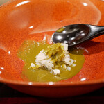 島津 - ◇鮑の肝とシャリ
      シャリの酸味が肝の苦味を美味しく押し上げる！
      見た目と味が合致する美味しいリゾット。