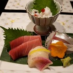 Shabushabu Nihon Ryouri Kisoji - お造り。はも、マグロ、ホタテ、と、なんか。