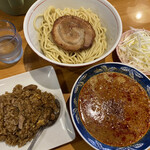 Taikodou - 激辛味噌つけ麺（850円）＋半チャーハン、ネギ（150円）
